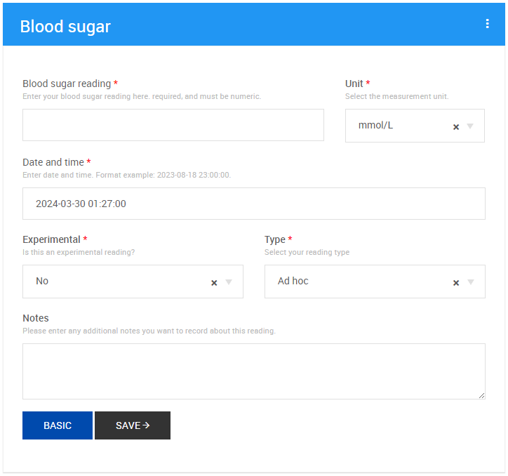 Quick Capture - Blood Sugar - Advanced